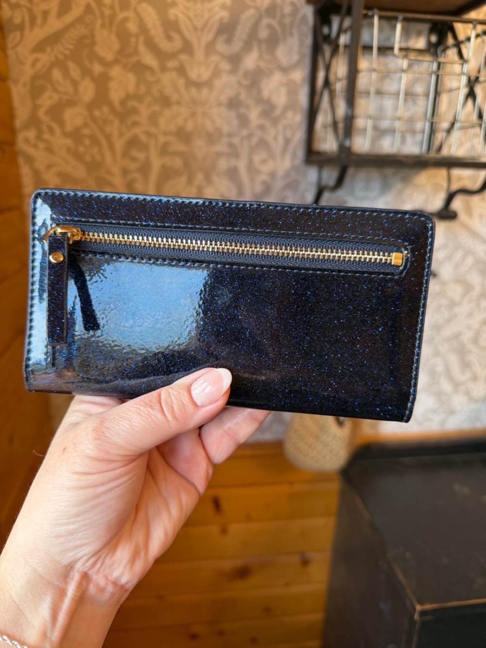 Kate Spade Blue Glitter Stacy Bifold Wallet w/Care Card - Picture 2 of 5